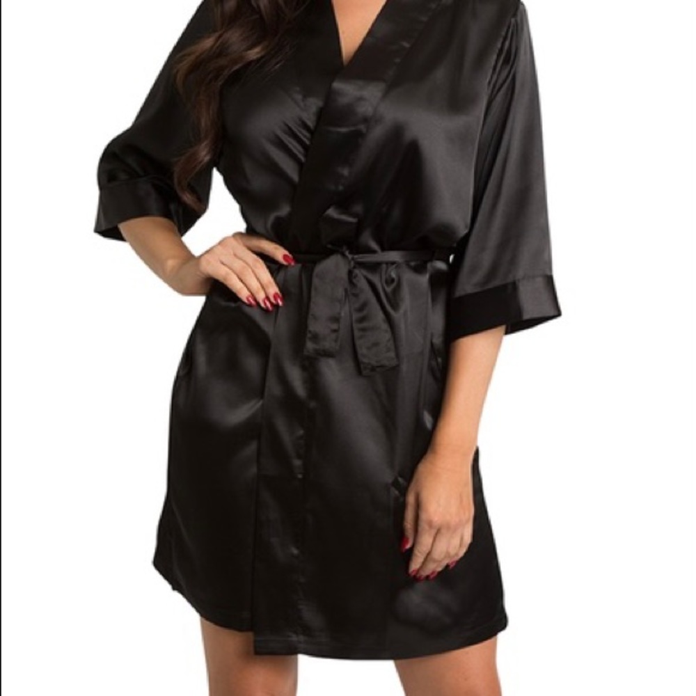 Black Bridesmaid Front Tie 3/4 Sleeve Above Knee Robe